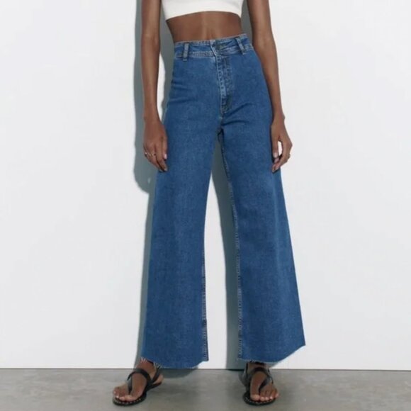 Zara Marine Straight Raw Hem in Medium Blue - Picture 1 of 7